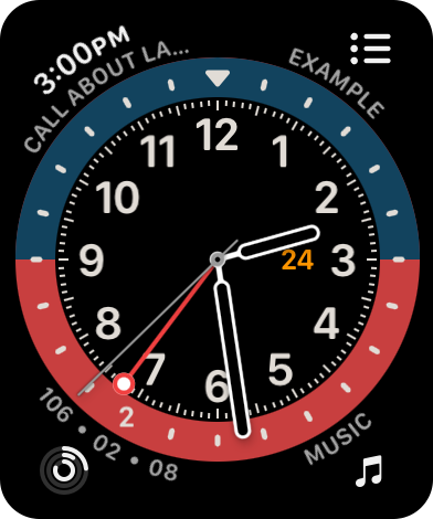 Figure 103: Your customized watch face appears on your Apple Watch, complete with the complications you selected.