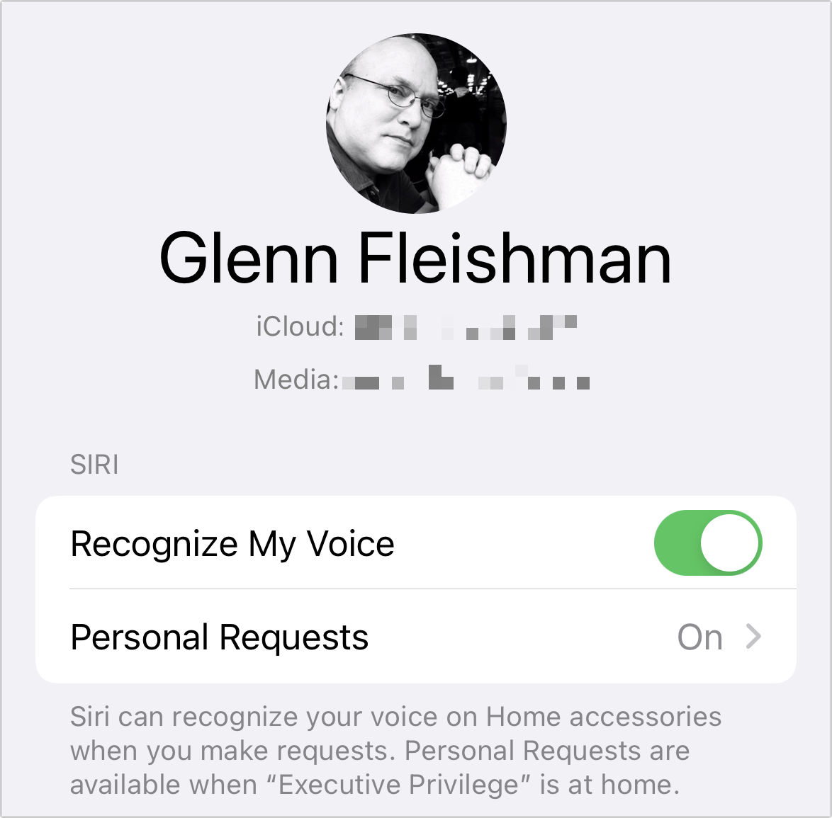 Figure 104: To use Calendar or Reminders with a HomePod, turn on Personal Requests in the Home app.