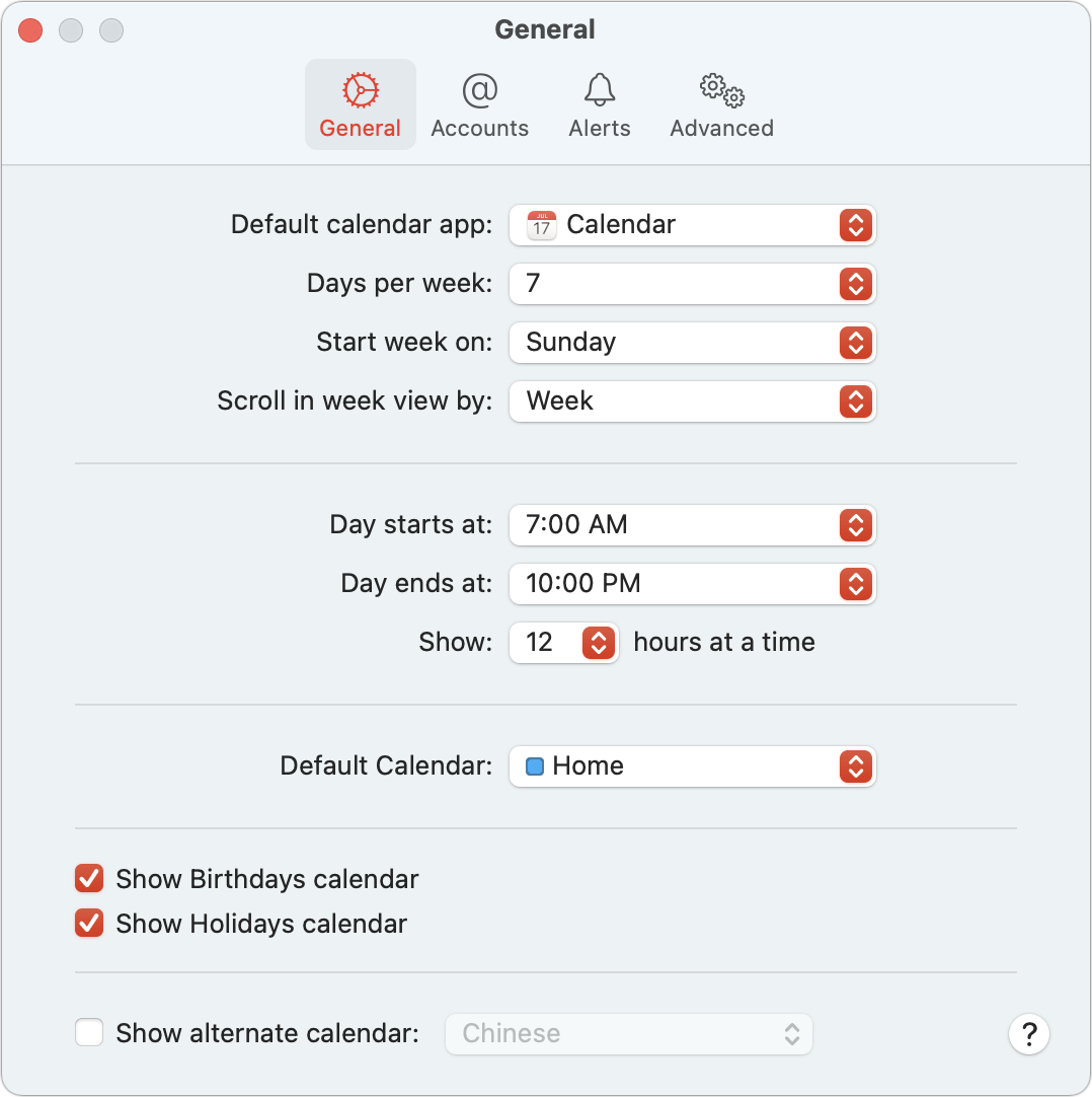 Figure 18: Calendar’s preferences provide many opportunities for you to tweak the app to your liking.