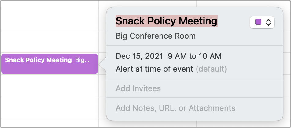 Figure 27: You can pack a lot of event detail into the Info pane.