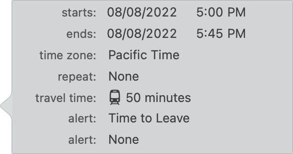 Figure 41: Taking transit this time? Choose that from the Travel Time pop-up menu.
