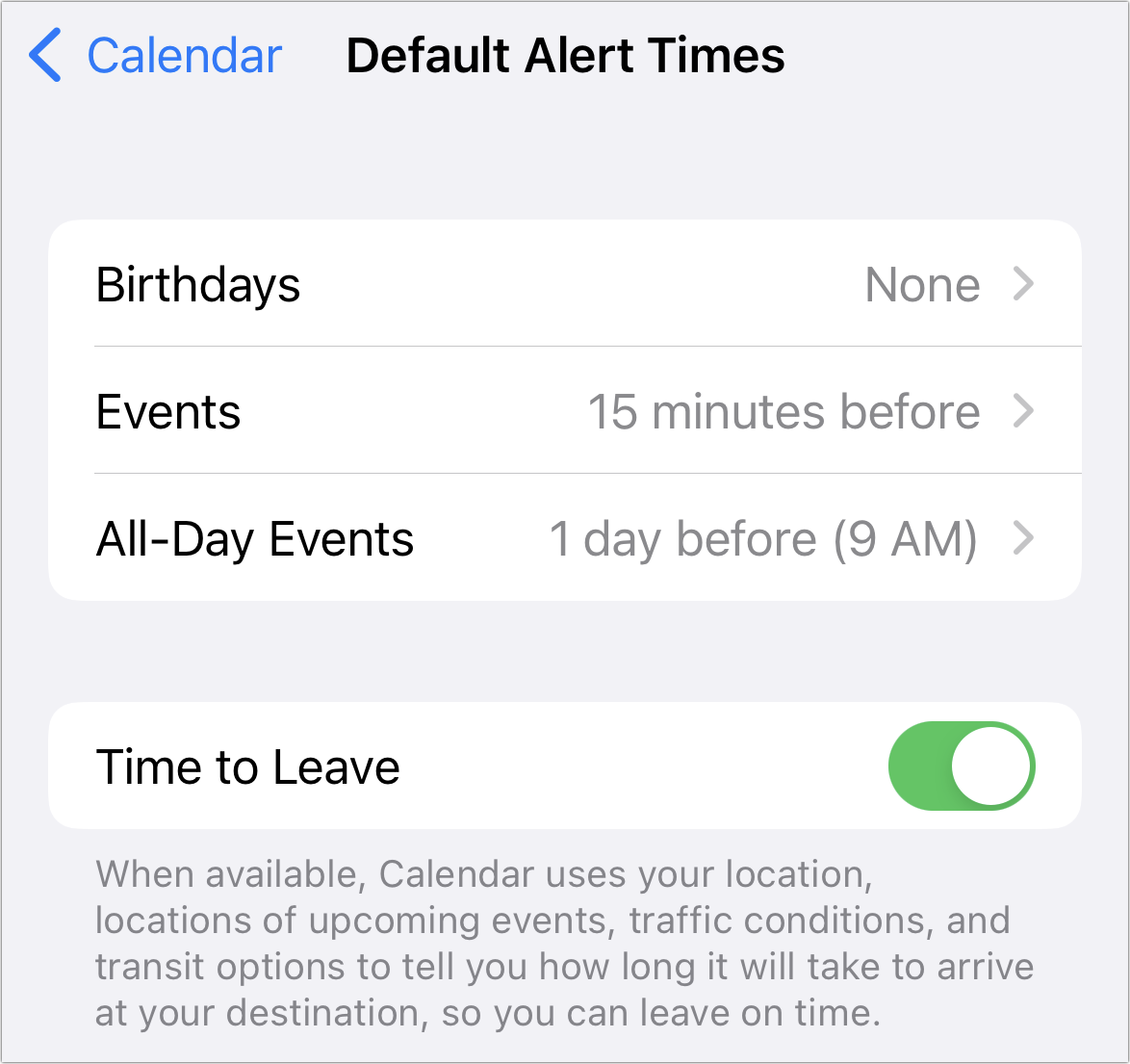 Figure 46: Set up different default alerts on your iPhone or make them match the ones you use on your Mac.