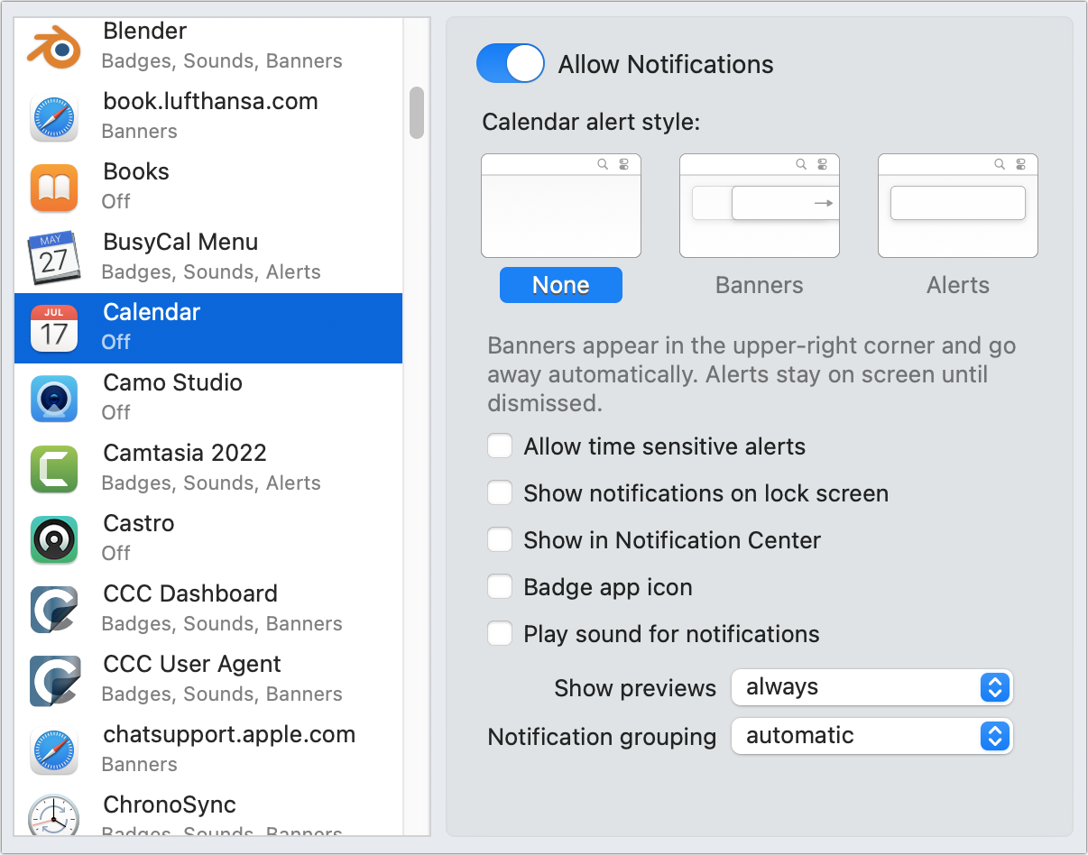 Figure 48: Calendar alerts shown in Monterey.