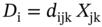 upper D Subscript normal i Baseline equals d Subscript i j k Baseline upper X Subscript j k
