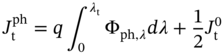 upper J Subscript normal t Superscript p h Baseline equals q integral Subscript 0 Superscript lamda Subscript normal t Baseline Baseline normal upper Phi Subscript p h comma lamda Baseline d lamda plus one half upper J Subscript normal t Superscript 0 Baseline