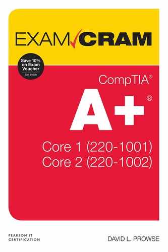 Cover image for CompTIA A+ Core 1 (220-1001) and Core 2 (220-1002) Exam Cram
