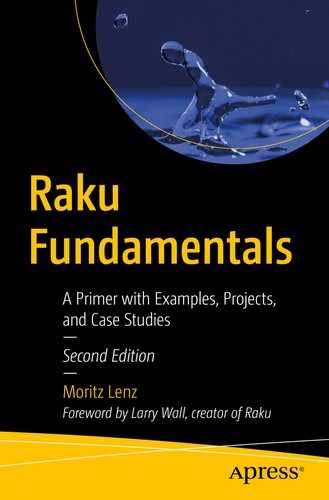 Cover image for Raku Fundamentals : A Primer with Examples, Projects, and Case Studies