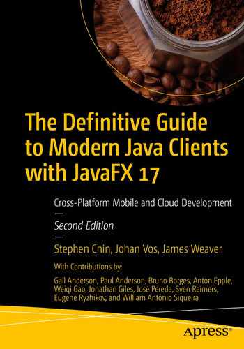 Cover image for The Definitive Guide to Modern Java Clients with JavaFX 17: Cross-Platform Mobile and Cloud Development