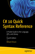 C# 10 Quick Syntax Reference: A Pocket Guide to the Language, APIs, and Library 