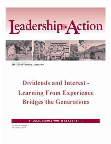 Cover image for Leadership in Action: Dividends and Interest - Learning From Experience Bridges the Generations