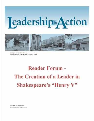 Cover image for Leadership in Action: Reader Forum - The Creation of a Leader in Shakespeare's "Henry V"