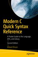 Cover image for Modern C Quick Syntax Reference: A Pocket Guide to the Language, APIs, and Library