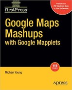 Cover image for Google Maps Mashups with Google Mapplets