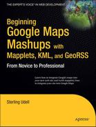 Cover image for Beginning Google Maps Mashups with Mapplets, KML, and GeoRSS: From Novice to Professional